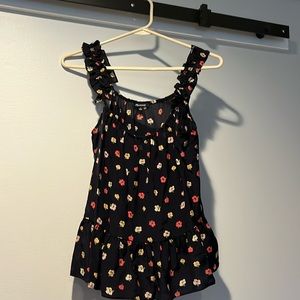 Madewell silk ruffle tank. Size 2. Dark navy with flowers. Like new!